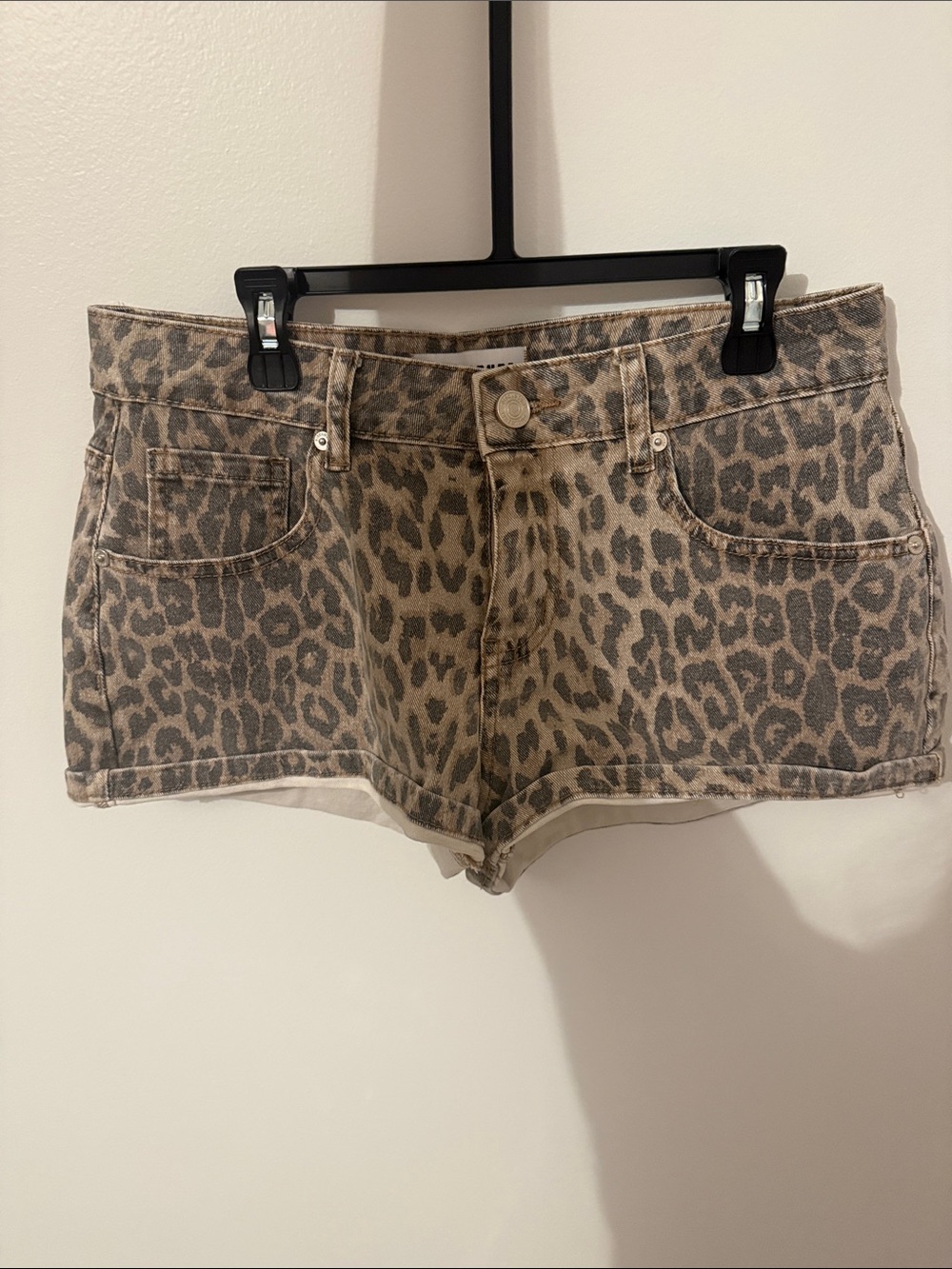 Leopard Print Women’s Denim Shorts - Tan